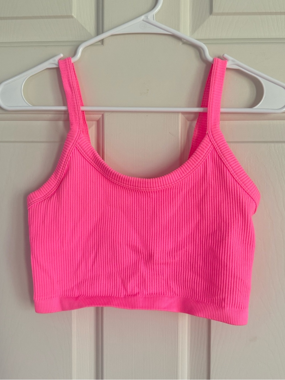 Women’s Neon Pink Ribbed Crop Tank Top